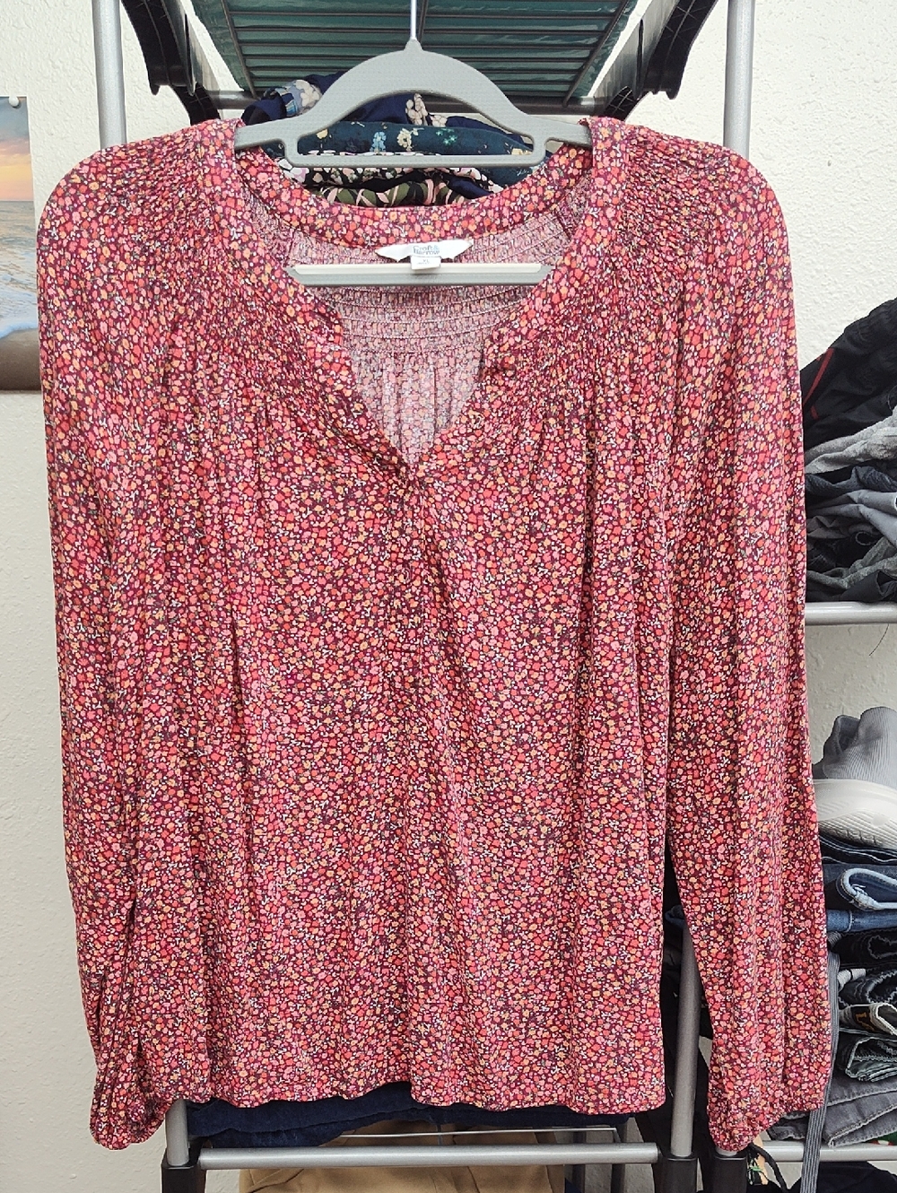 croft & barrow Burgundy Floral Peasant Top